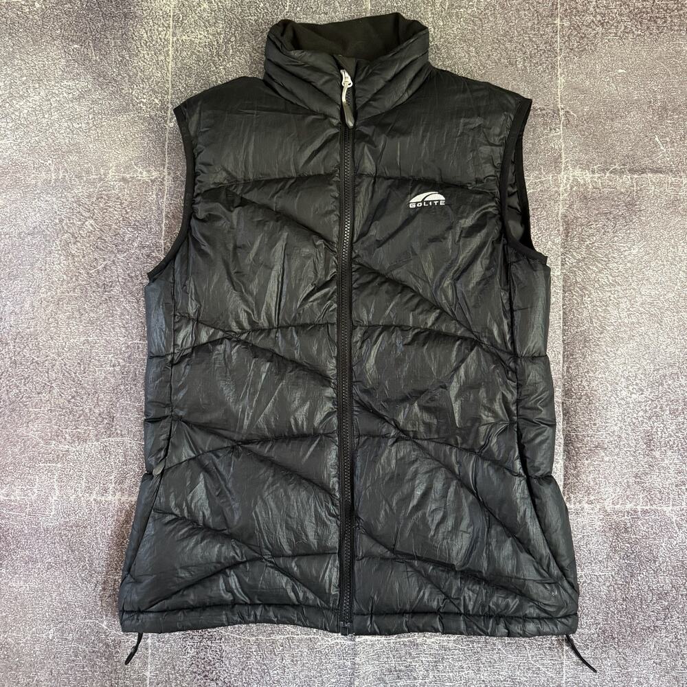 Women's Vintage GoLite Black Quilted Full Zip Up Down Puffer Vest Jacket Sz M